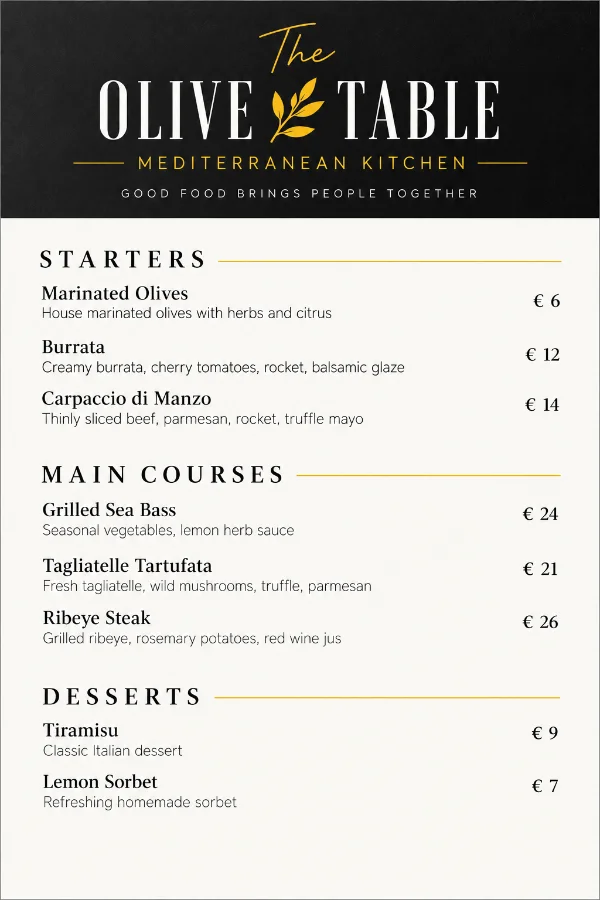 Restaurant menu created with the JelloPoint WordPress plugin